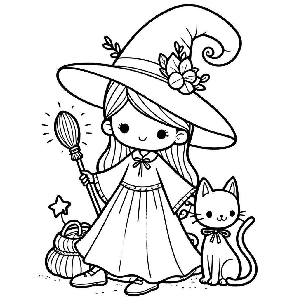 Kleine Hexe mit Katze